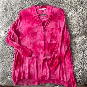 pink tye dye button up blouse